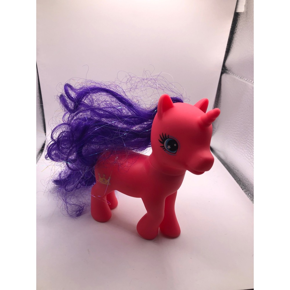 Pink Unicorn Pony Figure Purple Tinsel Hair Crown Cutie Mark 4.5 Inch Toy